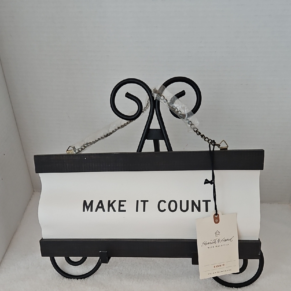 Hearth & Hand NWT Black White Inscribed "Make It Count" Decorative Chain Sign